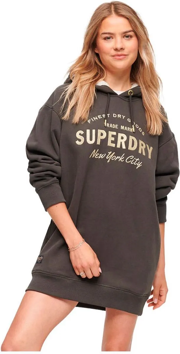 Superdry Luxe hoodiejurk met metallic logo - Dames - Jurken vintage black