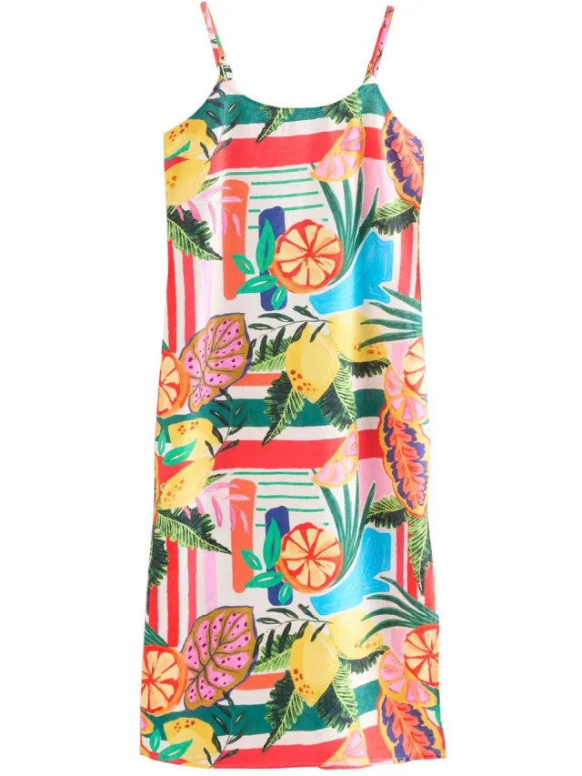 Next Dames - Halflang nachthemd zomerjurk - Wit White/Multi Lemon Print