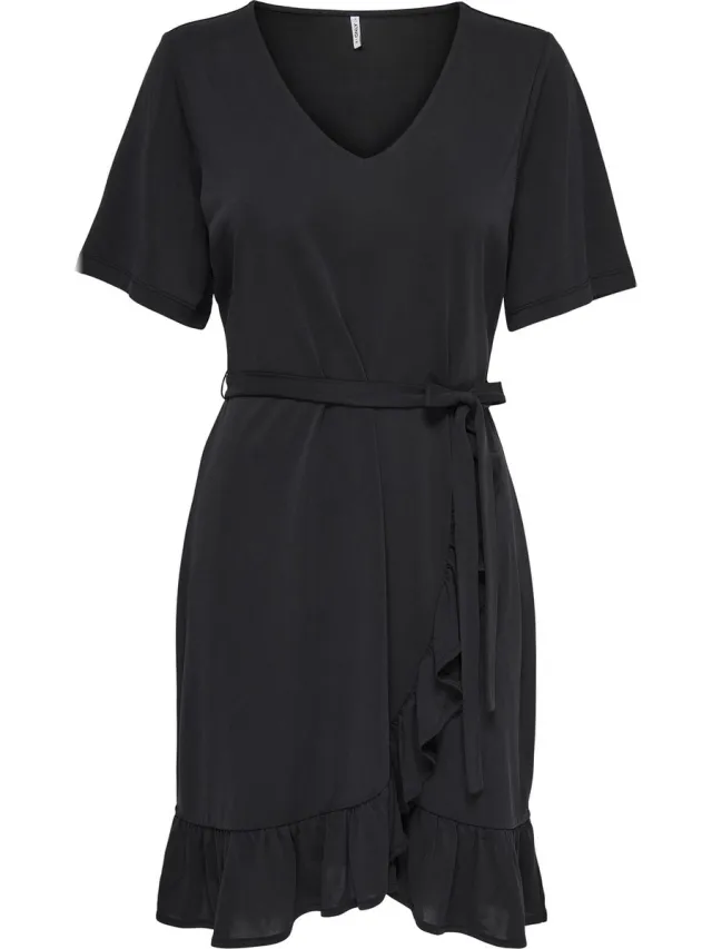 Only FREE LIFE S/S V-NECK WRAPDRESS CS JRS Black