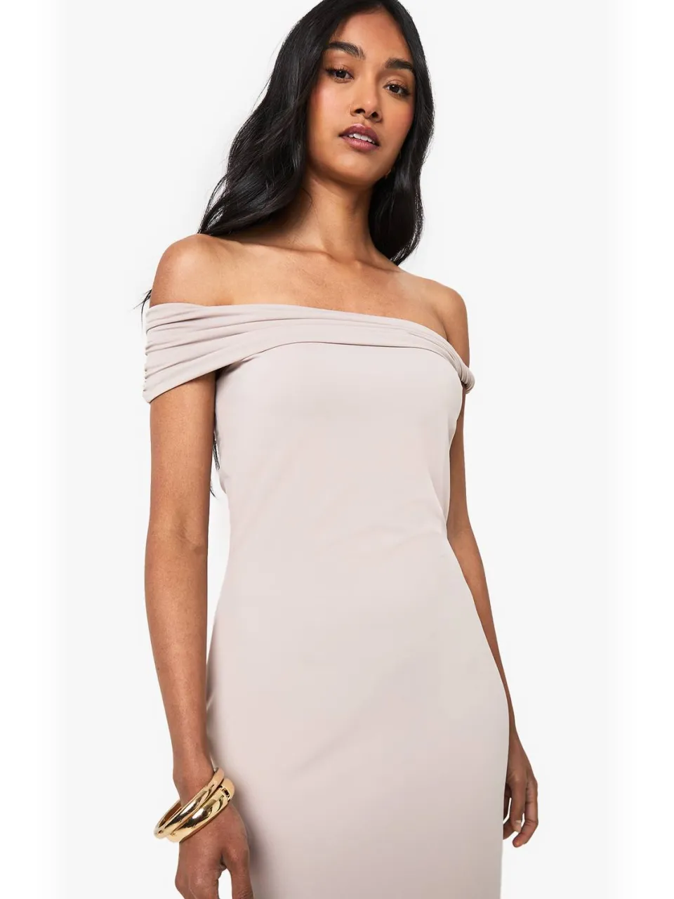 boohoo Dames Maxi-jurk met gedraaide schouderdetail beige, foto 2
