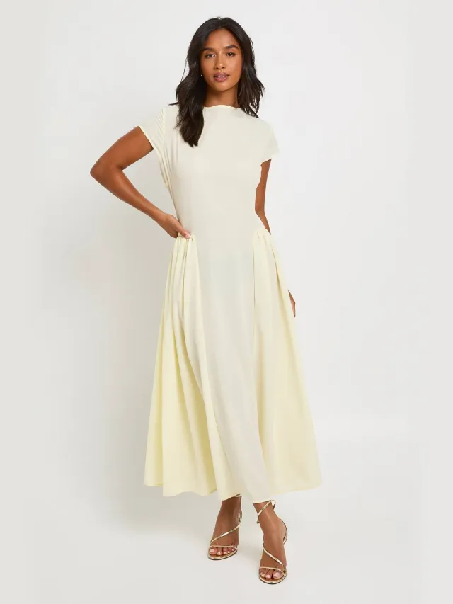 boohoo Dames Getextureerde Volume Rok Midaxi-jurk Citroen