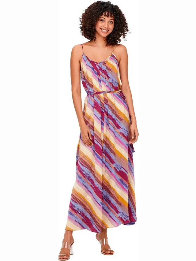 Only Philippa Lange Jurk Zonder Mouwen Veelkleurig M Vrouw Soy Bean / Aop Fluid Bias Stripe