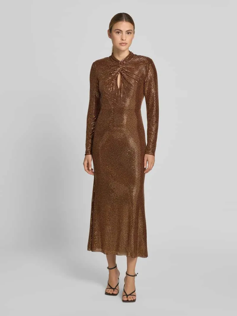 Self-Portrait Maxi-jurk met all-over siersteentjes Middenbruin