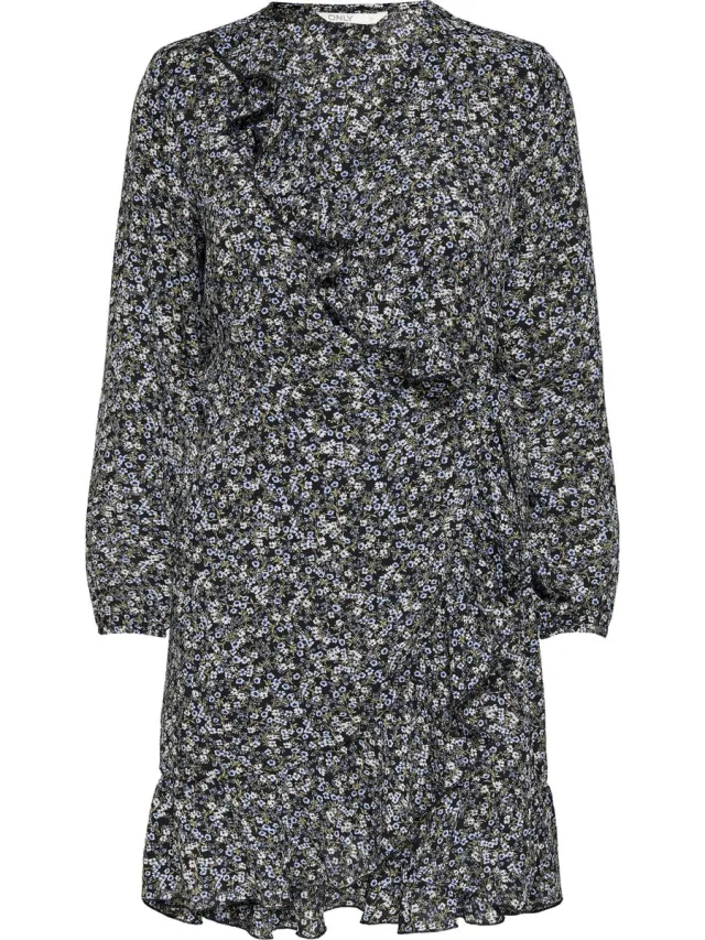 Only ONLCARLY LS WRAP SHORT DRESS NOOS WVN Dames Jurk Zwart