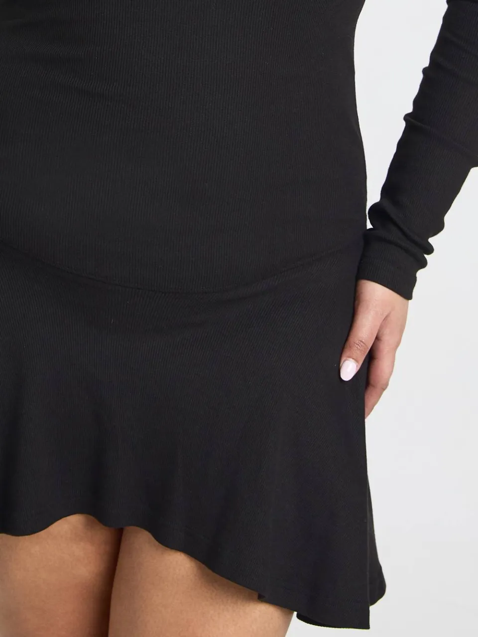 boohoo Dames Plus Geribbelde Skater Jurk met Verlaagde Zoom zwart, foto 4