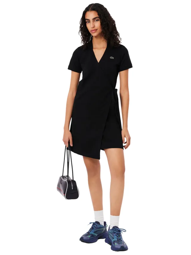 Lacoste Wrapjurk met V-hals en korte mouwen voor dames (Wit)