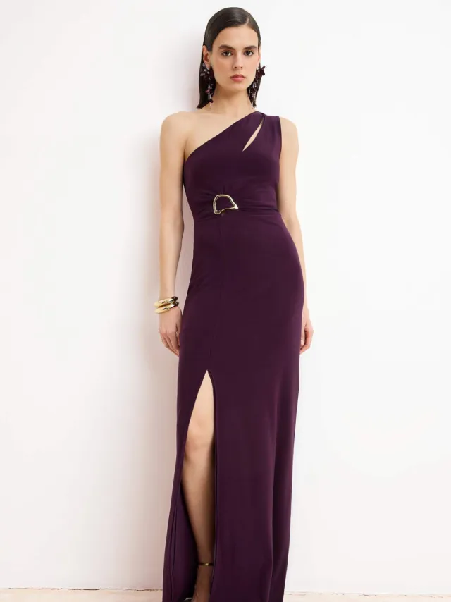 Trendyol TRENDYOLMİLLA Dames Paars Effen Maxi Mouwloos Diploma-uitreiking / Gala Recht Avond & Gala Jurk Rood