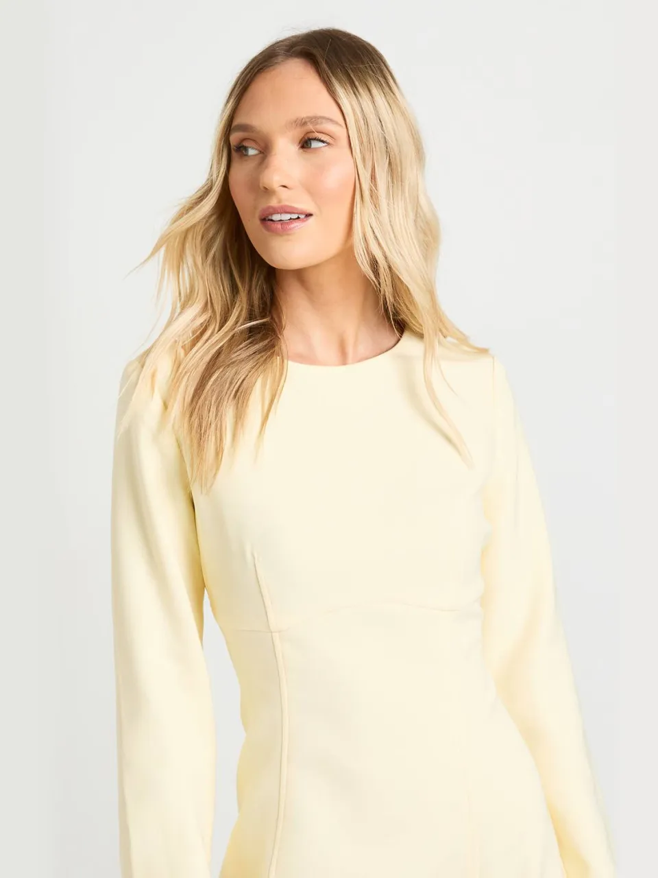 boohoo Dames Petite Getailleerde Shift Jurk Met Lange Mouwen citroen, foto 4