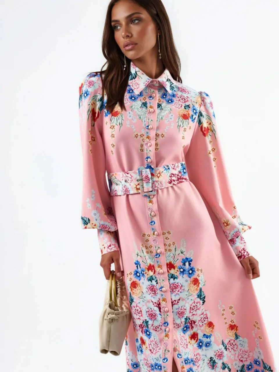 MSN Collection Bloemen Maxi Jurk met Knopsluiting veelkleurig, foto 2