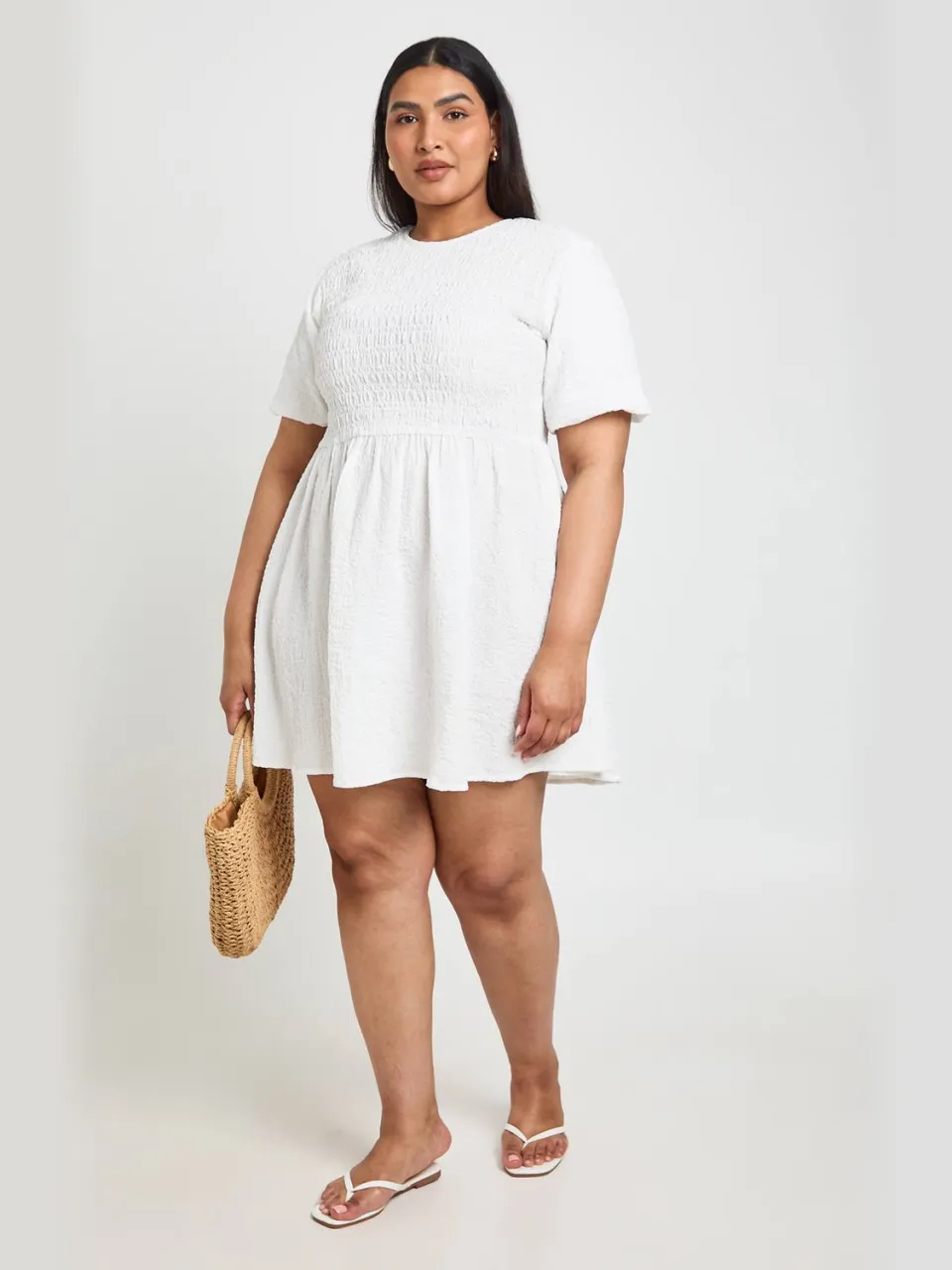 boohoo Dames Plus Mini-jurk Met Getextureerde Volumemouwen ivoor, foto 3