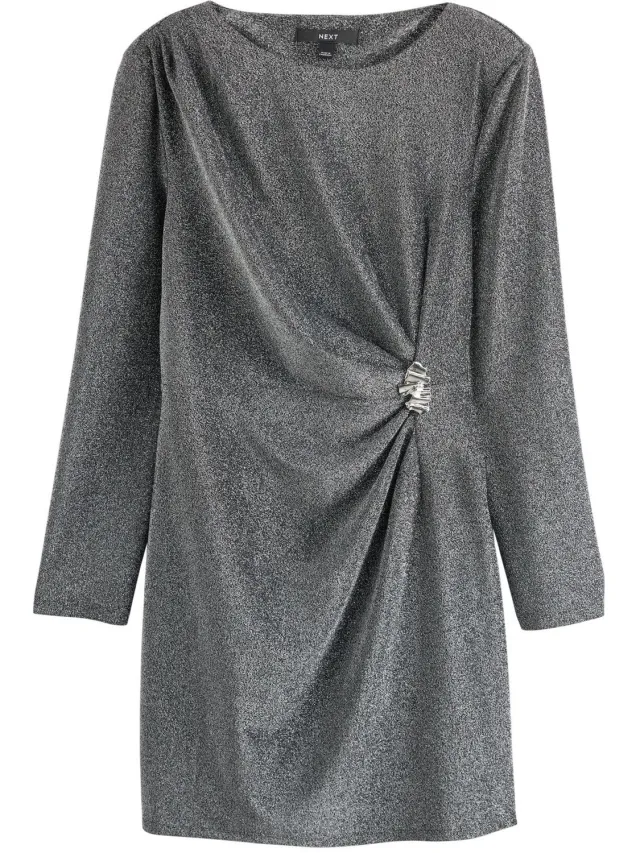 Next Dames - Mini-jurk met lange mouwen en ruches opzij en metalen details - Tall - Zilver Silver