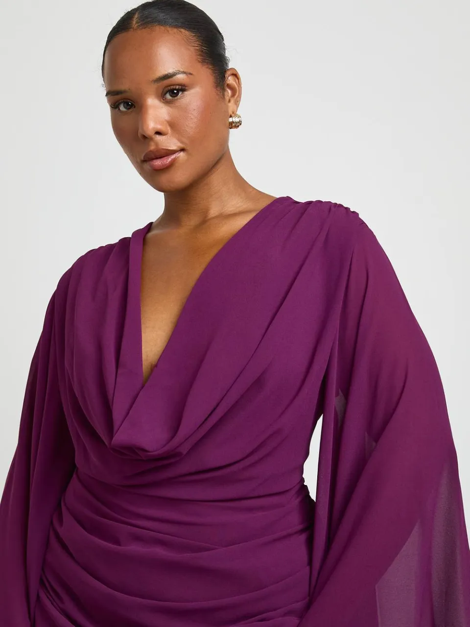 boohoo Dames Plus Chiffon Waterval Mini Jurk violet, foto 4
