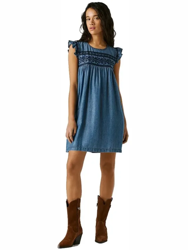 Pepe Jeans Cindy Mouwloze Korte Jurk Blauw XS Vrouw Blue