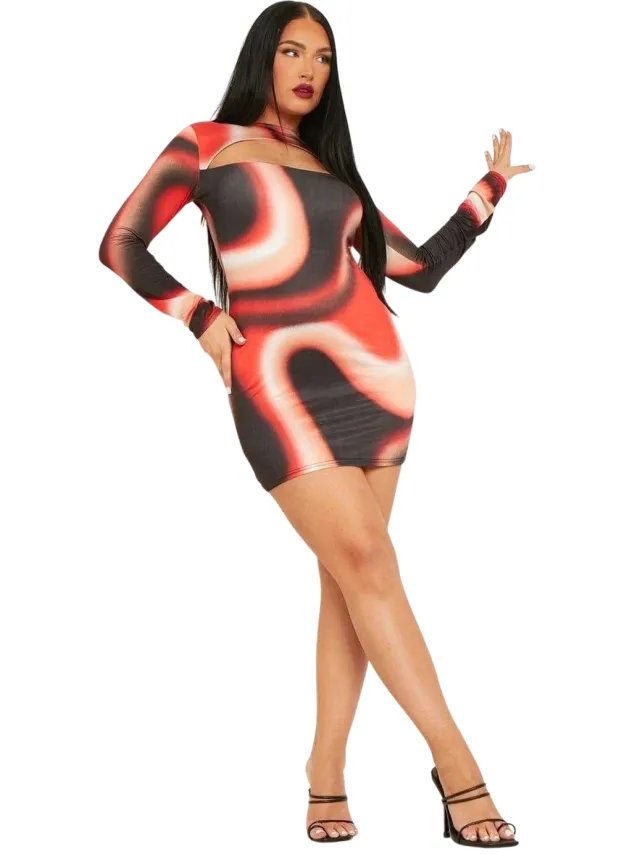Missyempire Missy Empire Mini-jurk met uitsnijdingen voor dames (Rood/Multikleurig)
