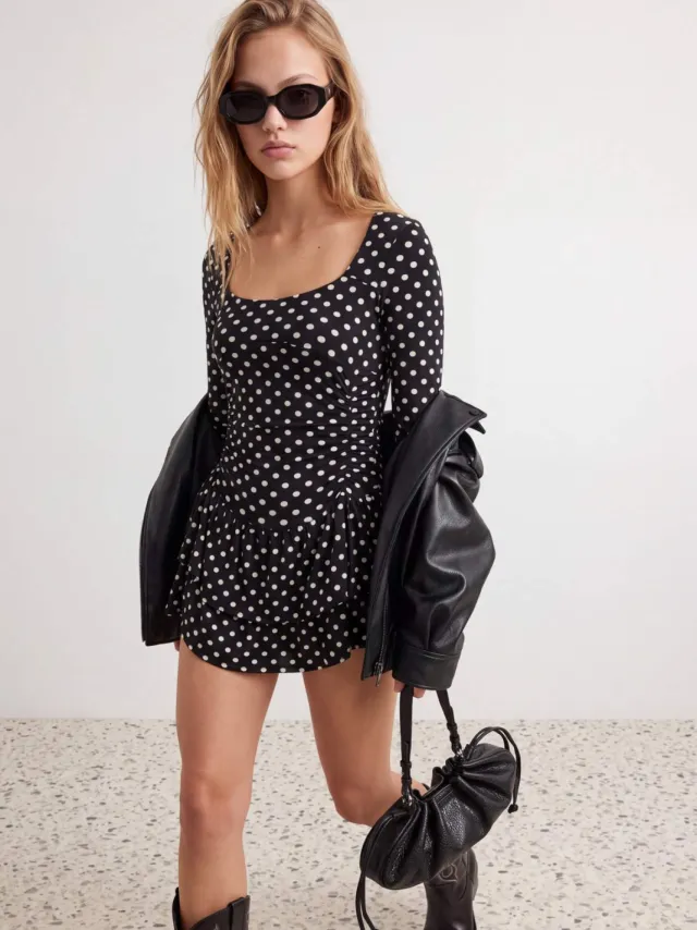Trendyol TRENDYOLMİLLA Dames Meerkleurig Stippen Kort / Mini Lang Skater Jurken Veelkleurig
