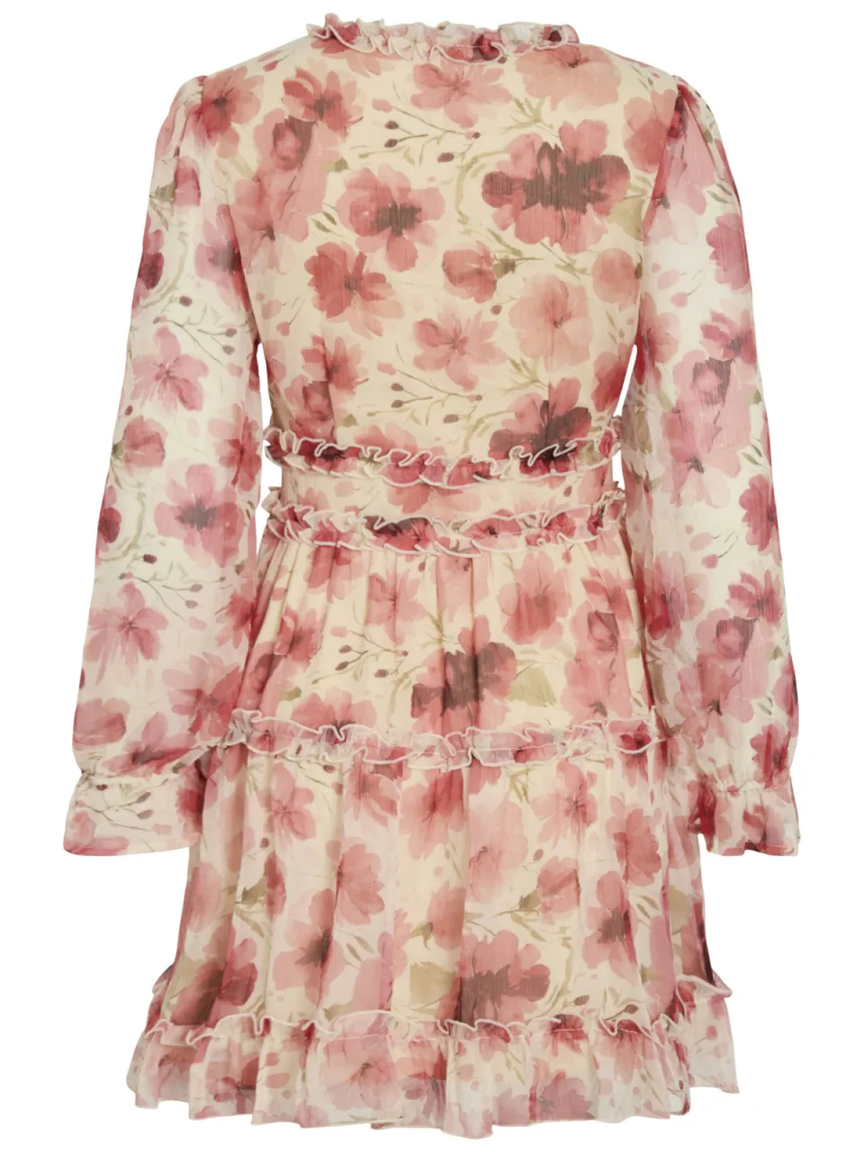 Vila mini jurk met ruches en bloemenprint ecru/ roze, foto 3