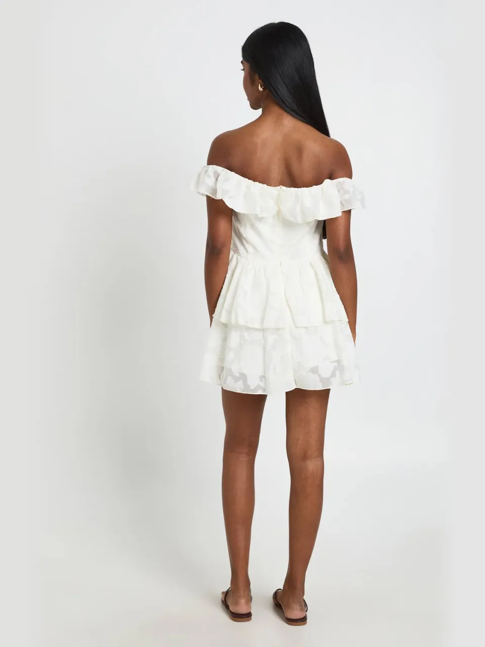 boohoo Dames Gestructureerde Bloemen Bardot Mini Jurk ivoor, foto 2