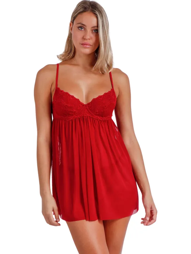 Admas Korte Jurk Admas Babydoll en string set Tentacion Rood