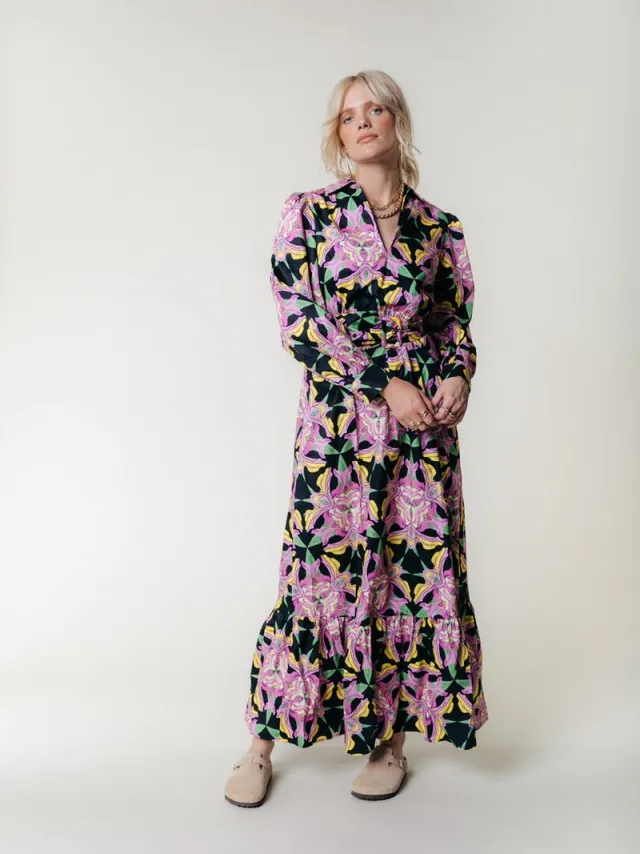 Colourful Rebel Davina Graphic Flower Maxi Dress Purple
