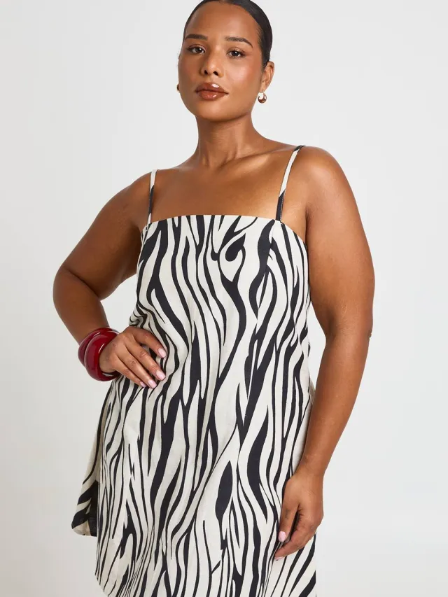 boohoo Dames Plus Zebraprint Linnen Getailleerde Rechte Jurk, foto 3