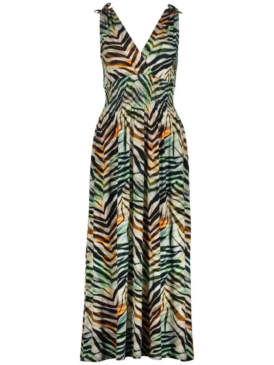 Geisha gestreepte zomerjurk met zebraprint groen, foto 2