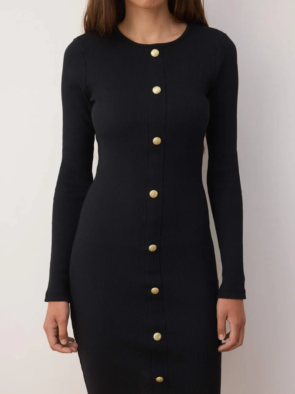 Trendyol TRENDYOLMİLLA Dames Zwart Effen Kort / Mini Lang Casual Bodycon Jurken, foto 2