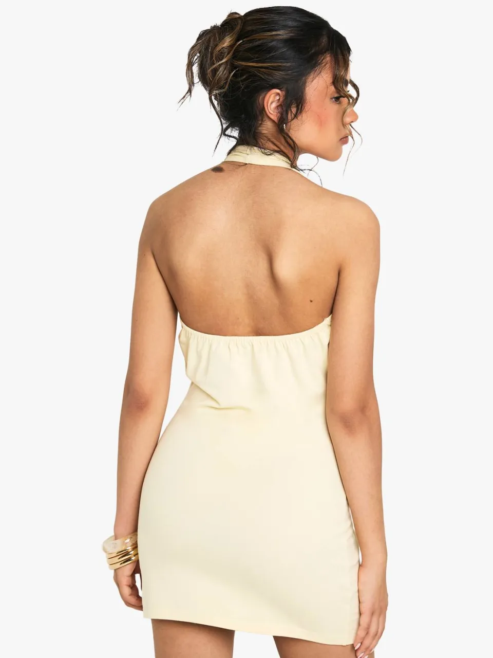 boohoo Dames Halterneck Mini Jurk citroen, foto 3
