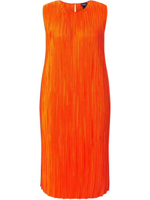 Ulla Popken Dames - Geplooide midi-jurk dubbellaags ronde hals mouwloos - Paprika - Maat 58+