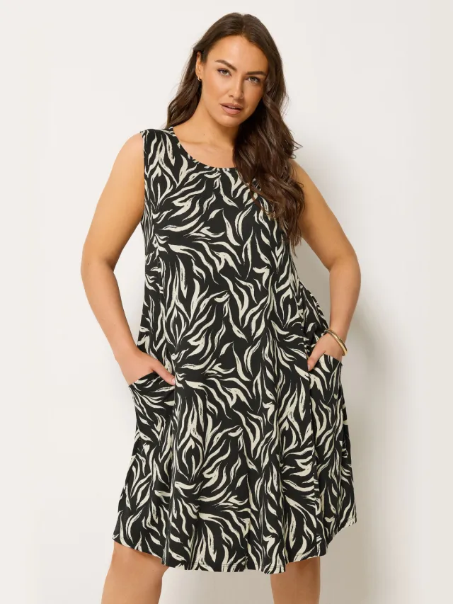 Yours Zwarte Abstracte Jurk Met Drapering En Zakken Black