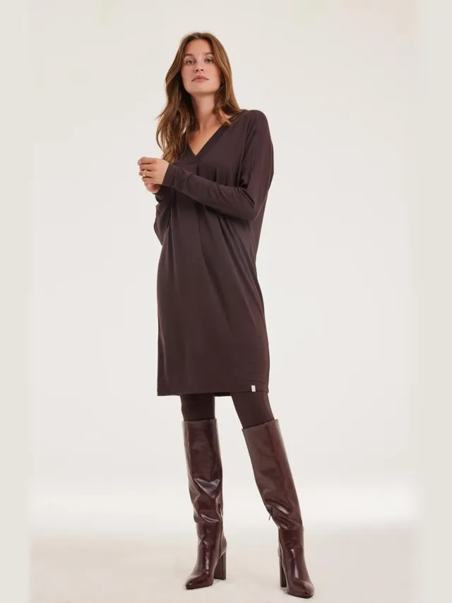 Didi Dames Loose dress Indy Chocolate brown Beige / bruin