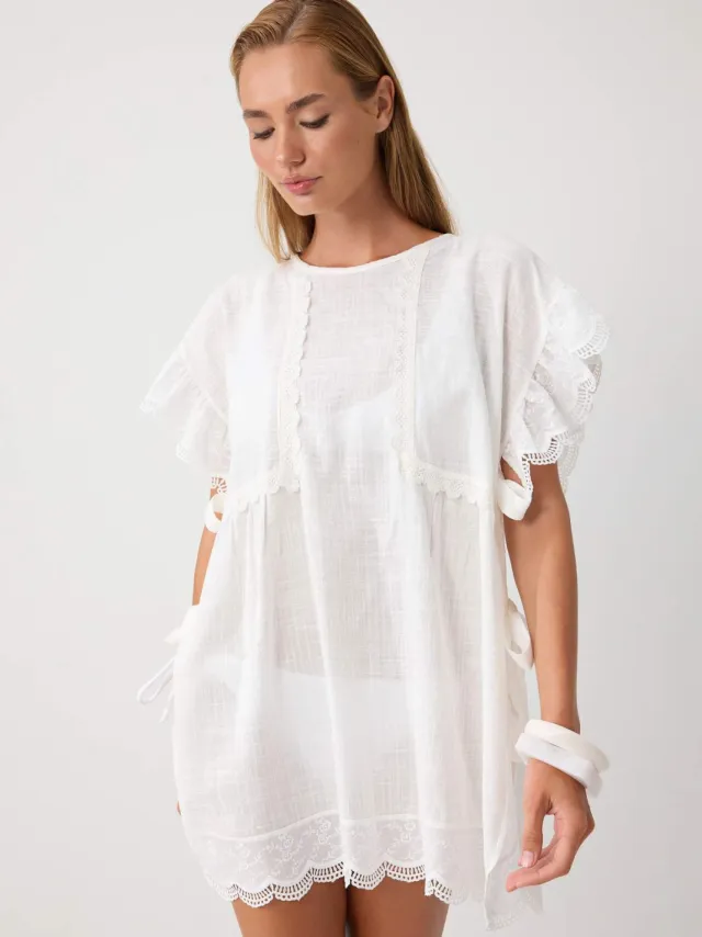 Trendyol TRENDYOLMİLLA Dames Wit Effen Extra Kort / Super Mini Kort Strandkleding Recht Strandjurken