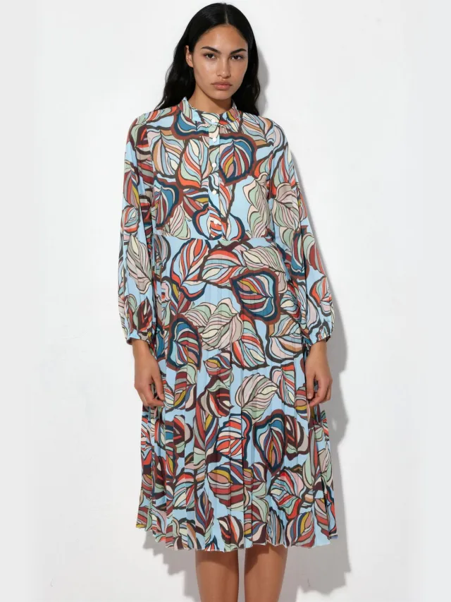 MSN Collection Bloemige Chiffon Jurk met Ceintuur tot de Midslijst Veelkleurig