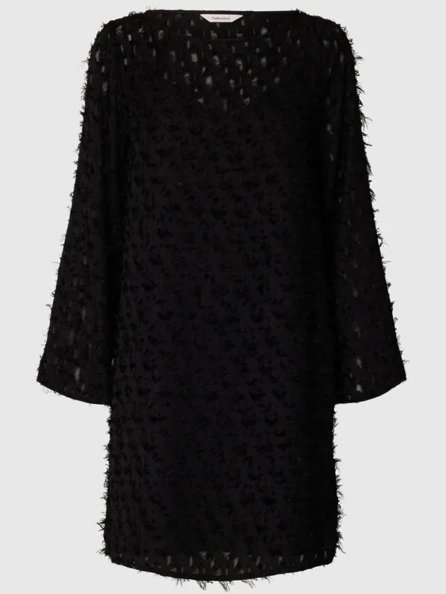 Selected midi-jurk Boothals jacquard Black