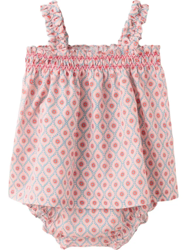 Mango Kids korte jurk met print en ruches roze