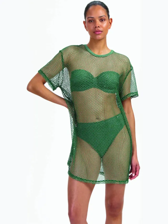 Beachlife mesh strandjurk met lurex groen