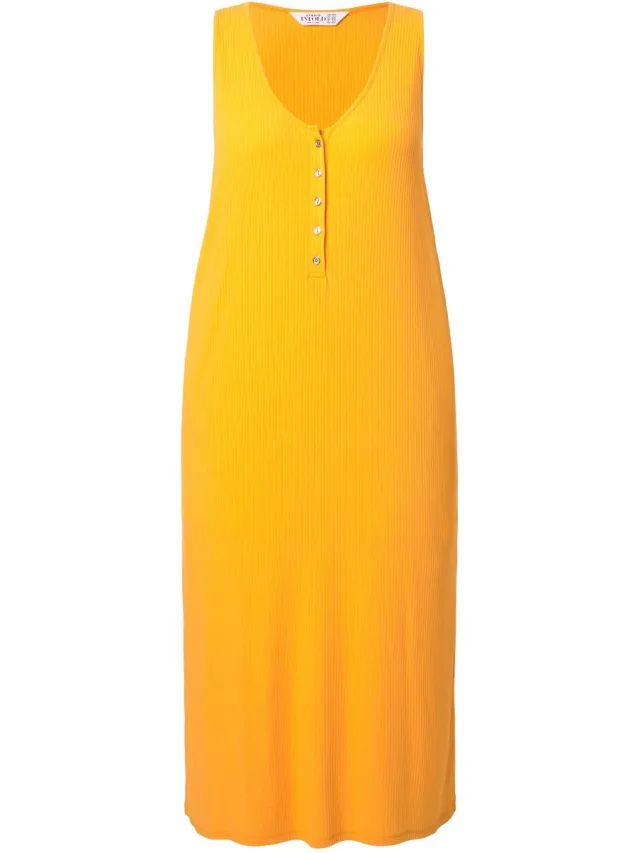Studio Untold Dames - Midi-jurk mouwloos recht model jersey - Mandarijn - Maat 46+