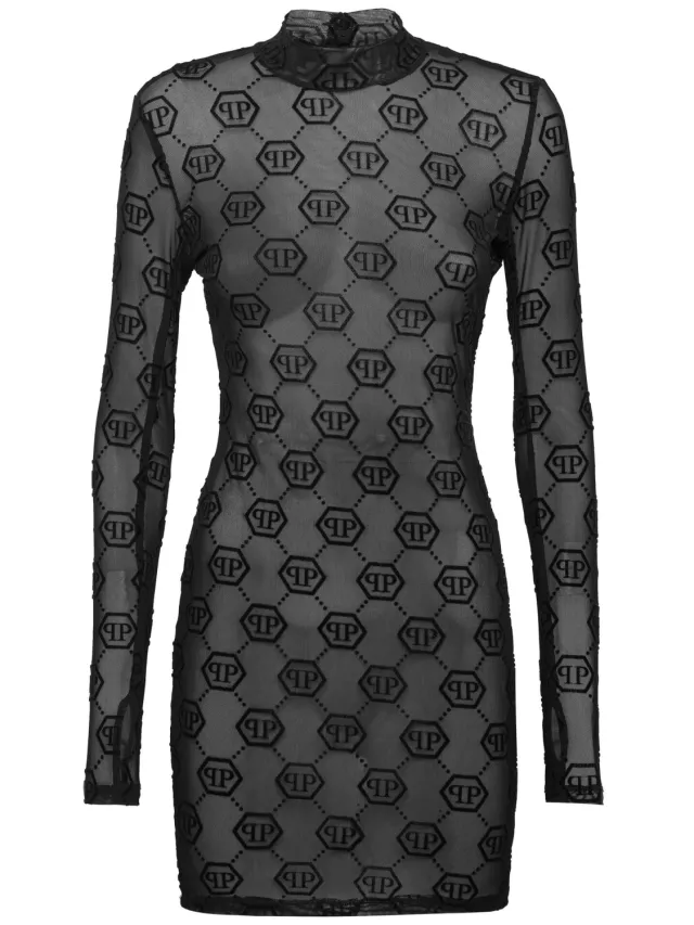 Philipp Plein Korte Jurk Monogram zwart, foto 2