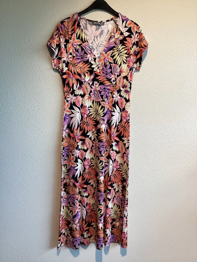 Geisha Jurk Jane Maxi Dress Met V Hals En Print 57134 60 Pr.01 Coral/purple Dames Maat 220 Pr.01-25-1 coral/purple