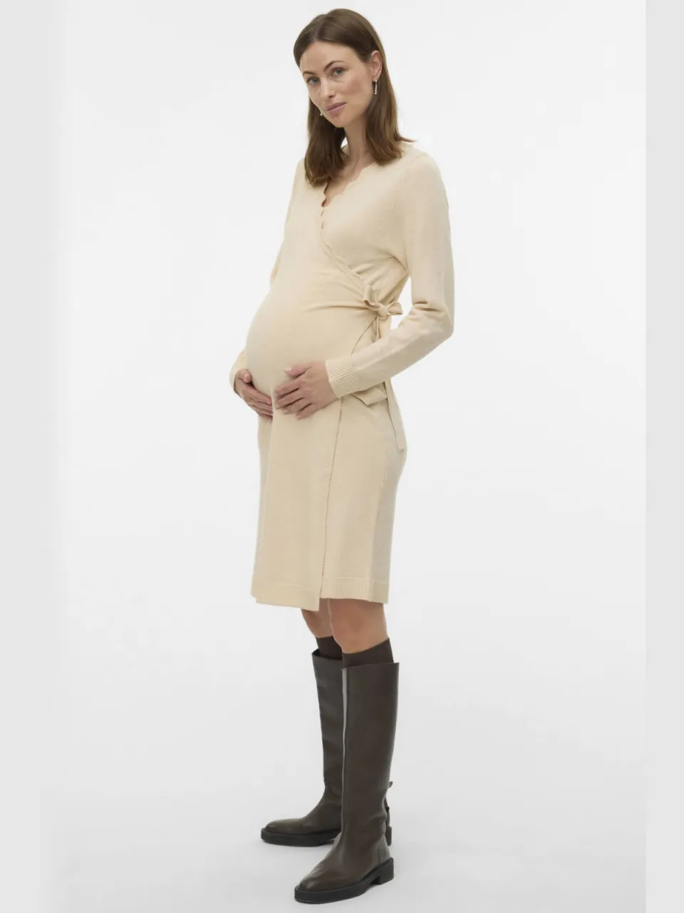 Mamalicious MLELLEN TESS wikkeljurk gebreid ecru, foto 7