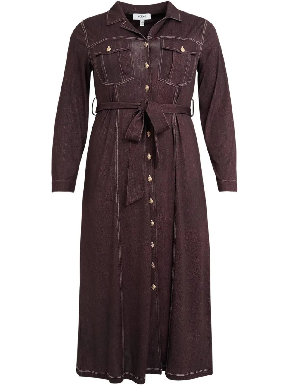Yoek Denim Brown midi-jurk bruin, foto 3