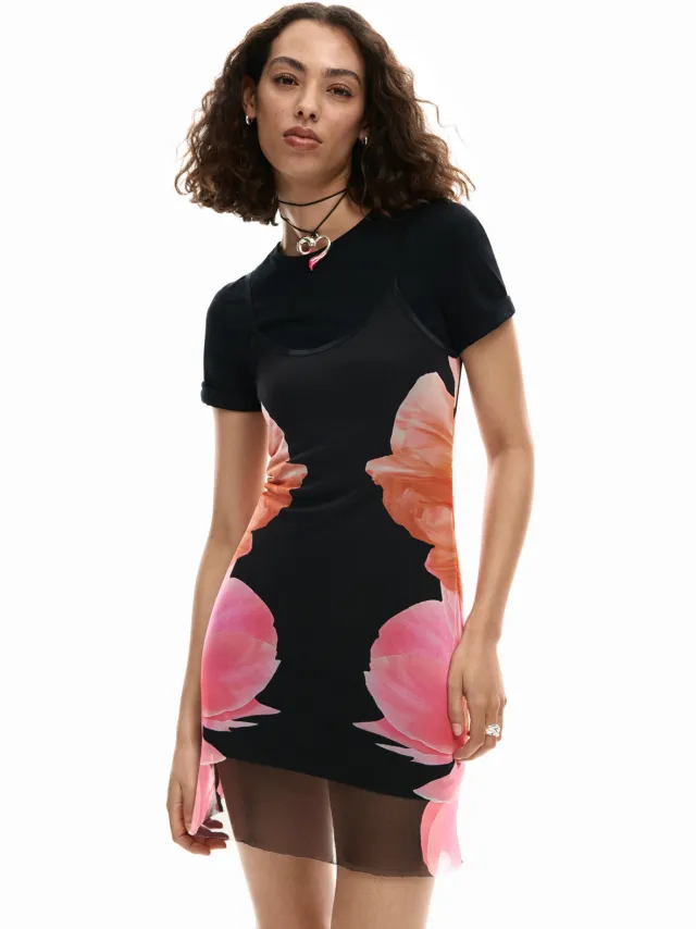 Desigual Nevada gebloemde T-shirtjurk zwart