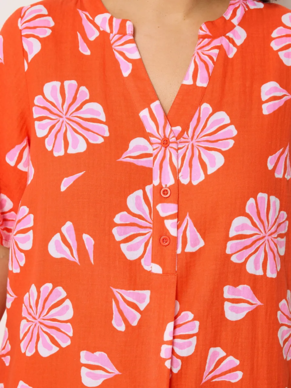 Yours Oranje Jurk Met Bloemenprint En Plooien Aan De Voorkant, foto 4