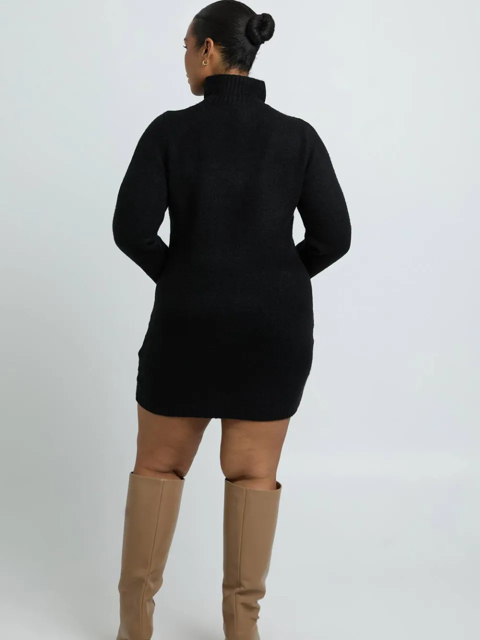 boohoo Dames Plus Hoogsluitende Gebreide Mini-trui Jurk Met Naaddetail zwart, foto 3