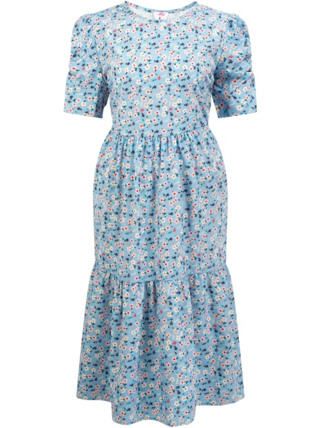 MyMo Midi-jurk met korte mouwen Blauw Veelkleurig