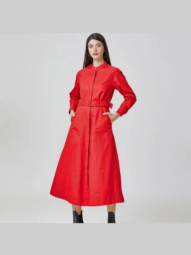 Smart & Joy Katoenen overhemdjurk met hoge kraag Rood