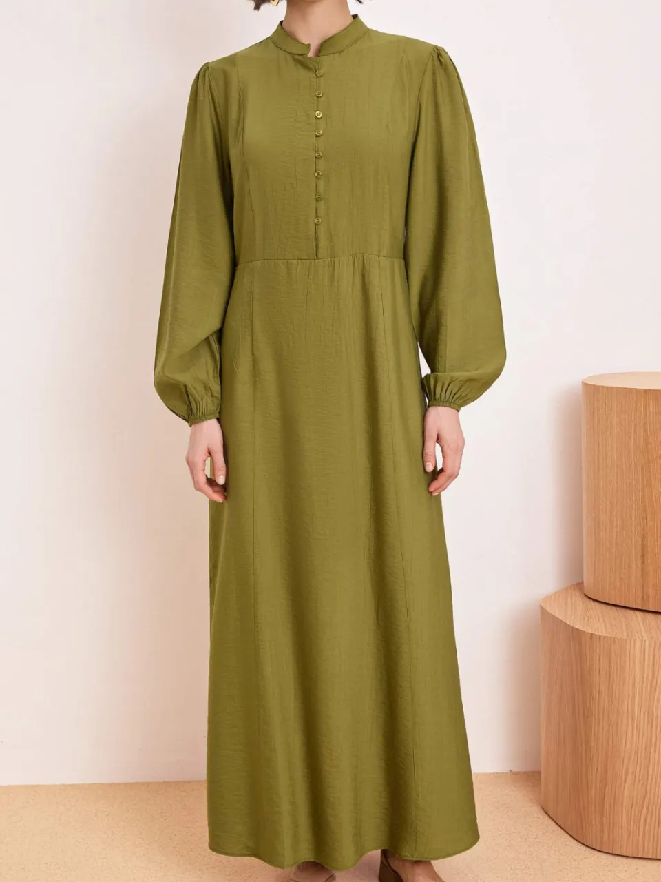 Turkishsouq Groene platte maxi-jurk voor dames, lange A-lijn model, geschikt voor hijab., foto 2