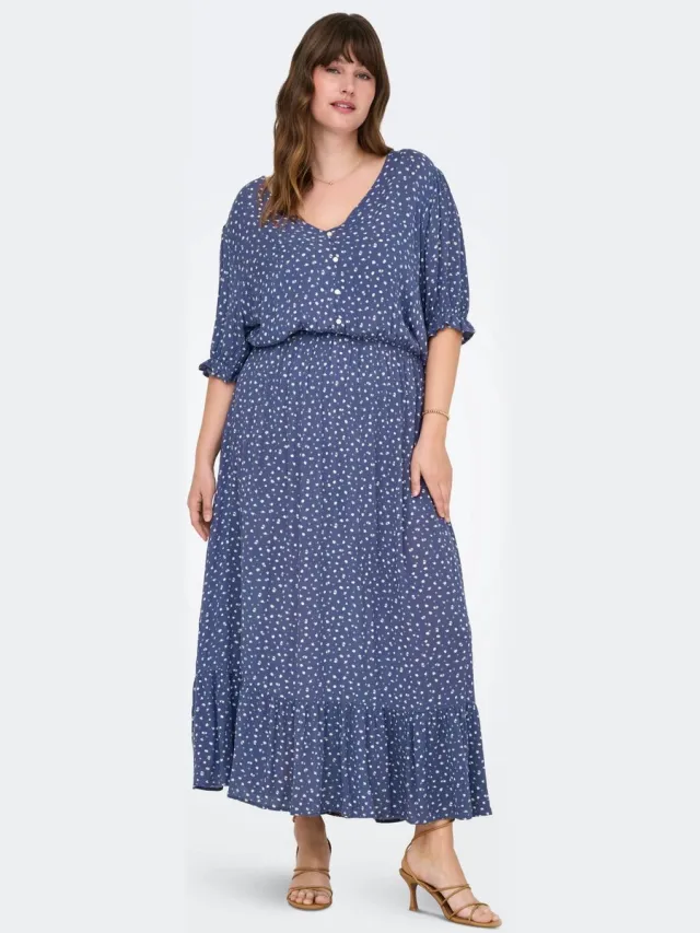 Only Carmakoma CARCHIANTI S/S LONG DRESS WVN NOOS - Dames - Maxi jurken Vintage Indigo