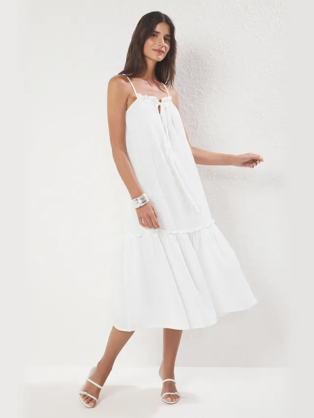 Trendyol TRENDYOLMİLLA Dames Ecru Effen Midi Mouwloos Casual A-lijn Jurken
