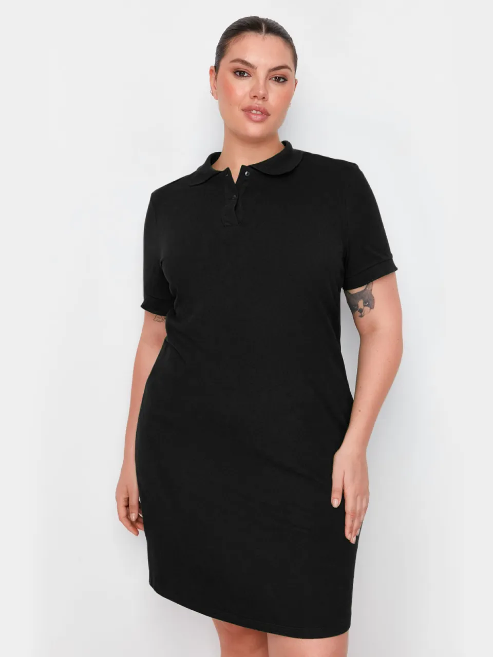 Trendyol Curve Dames Zwart Effen Kort / Mini Kort Casual Recht Grote maten Jurk