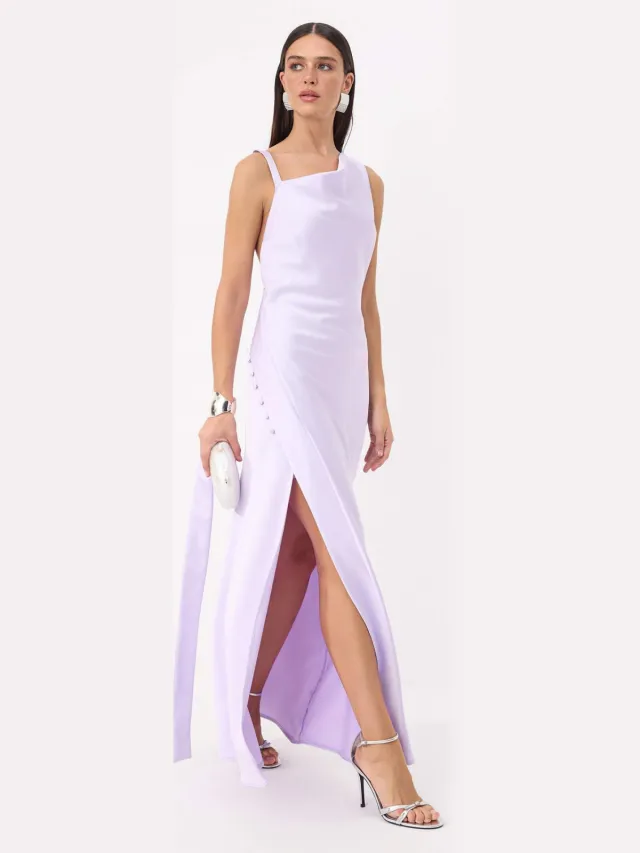 Trendyol TRENDYOLMİLLA Dames Paars Effen Maxi Mouwloos Recht Avond & Gala Jurk Lila